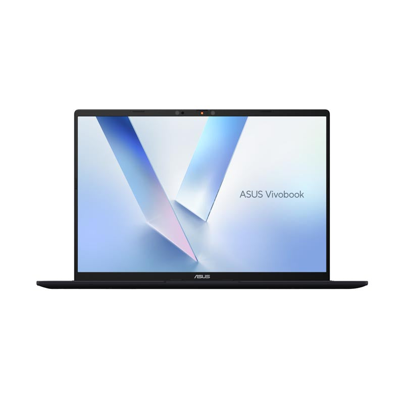 Asus Vivobook 16 laptop in Quiet Blue shown open with display on