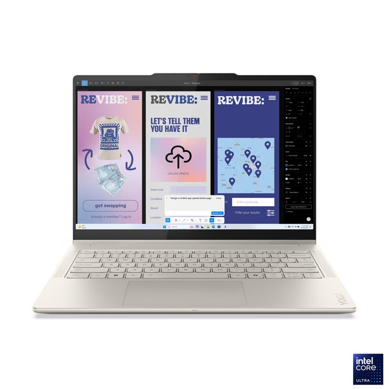 Lenovo Yoga 7 2-in-1 laptop open at a front angle with light silver chassis and touchscreen display